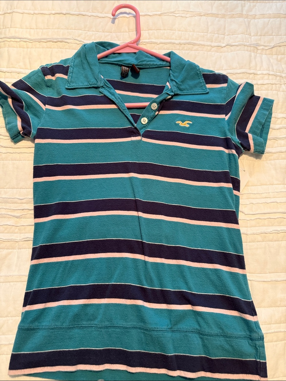 Hollister Teal, Navy & White Striped Polo